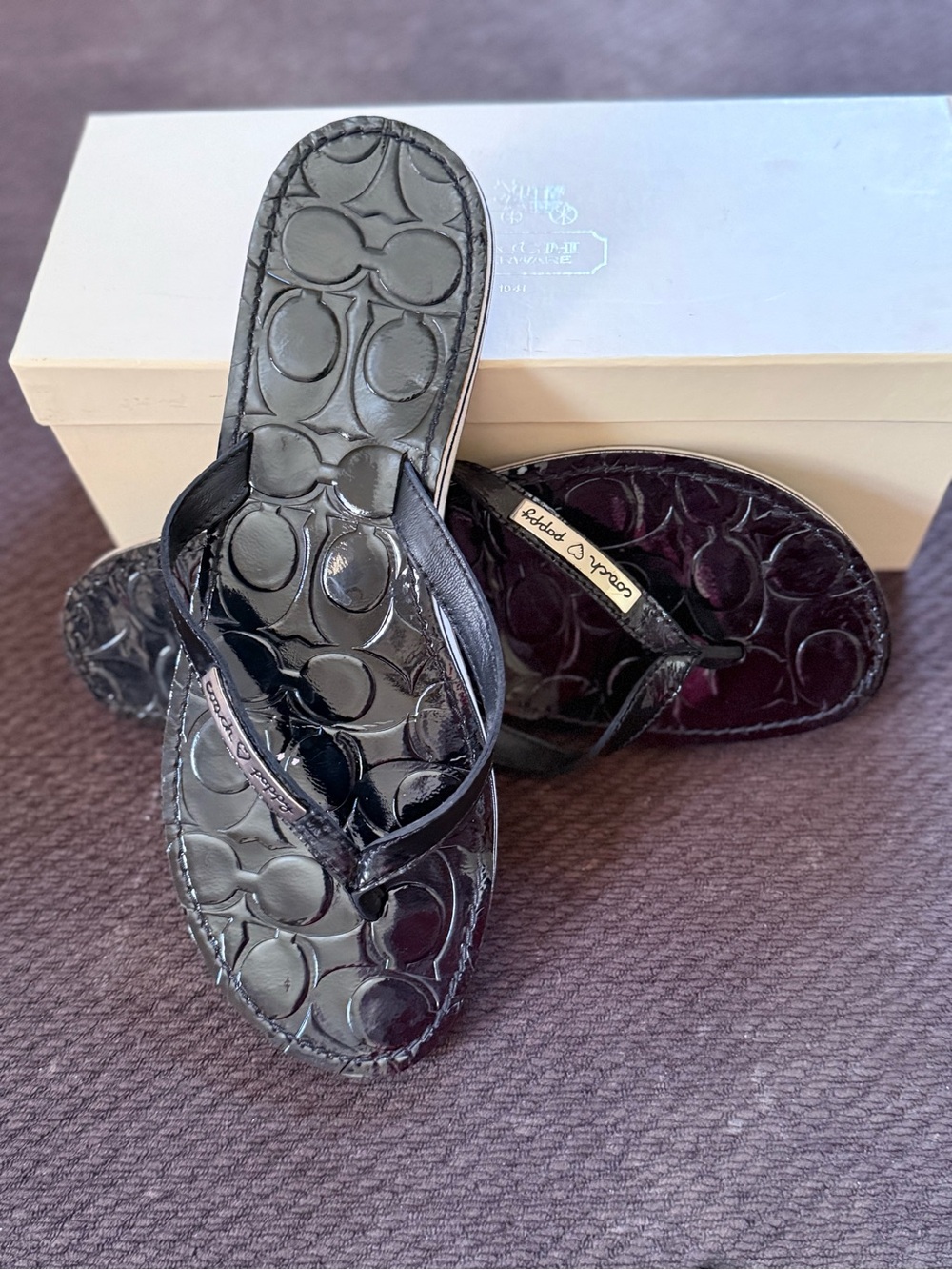 Coach Black Patent Poppy Thong Sandals - Picture 5 of 5